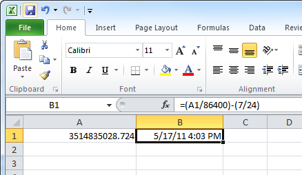 Excel Date Displayed